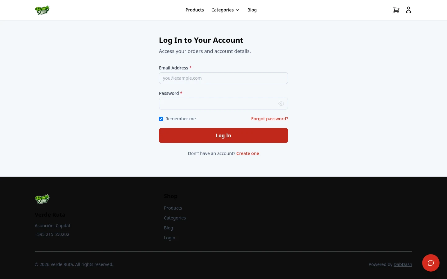 DabDash branded customer login page with email and password fields