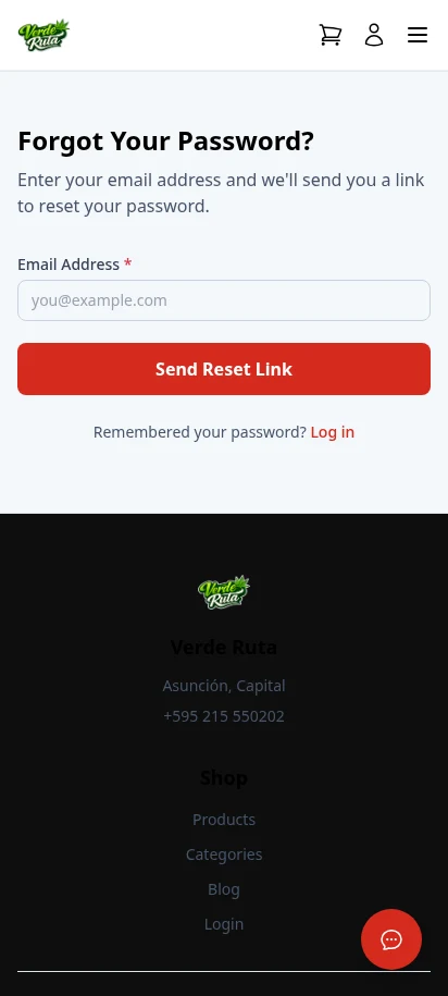 DabDash forgot password page with email input and reset link button — mobile view