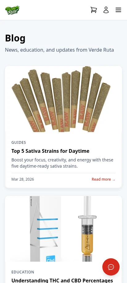 DabDash storefront blog page showing article cards and featured content — mobile view
