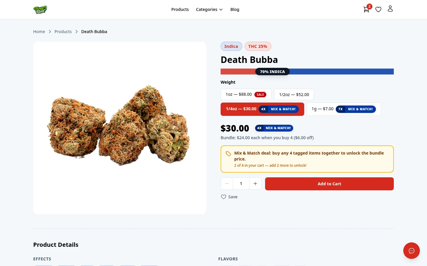 DabDash product detail page showing a live mix and match offer and bundle progress