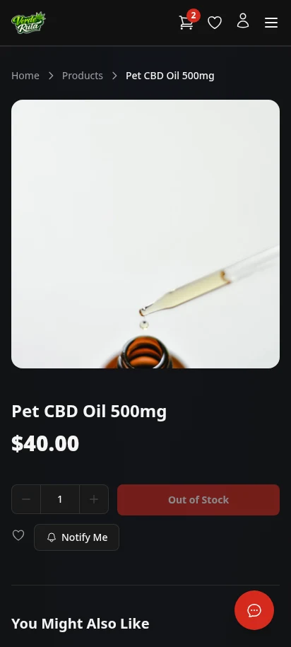 DabDash out of stock product page showing restock email sign-up