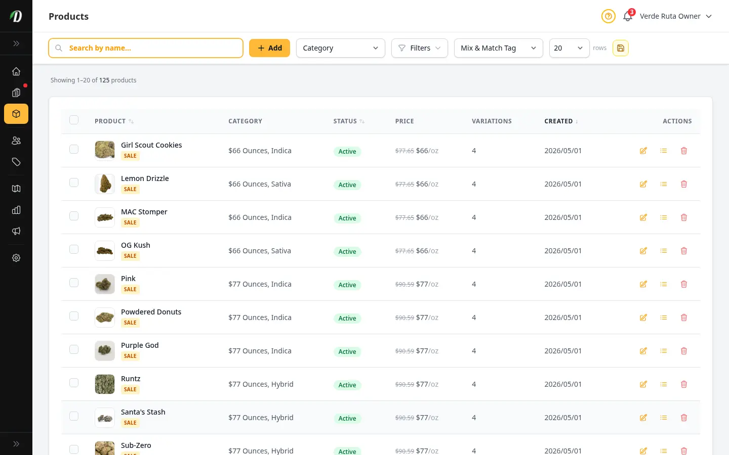 Product catalogue with weight pricing in DabDash