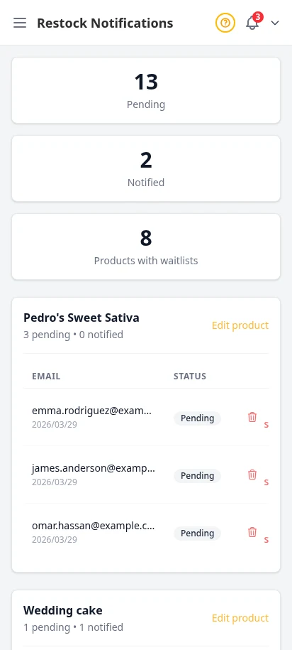 DabDash restock requests page showing shoppers waiting for out of stock products