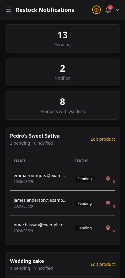 DabDash restock requests page showing shoppers waiting for out of stock products