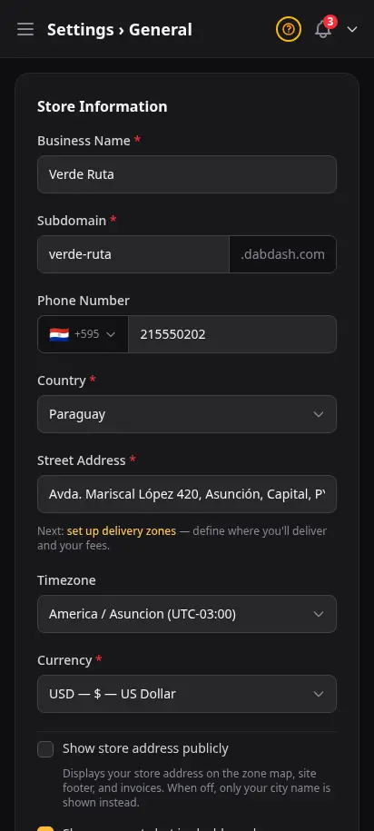 DabDash AI Assistant settings showing MCP endpoint URL and API token management